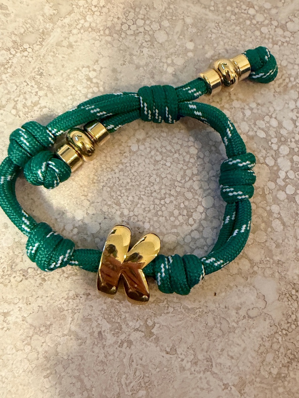 Gold 'K' Rope Bracelet in Green - Women's Fashion Bracelet- new